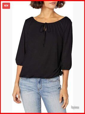 Plus Size Peasant Top with Keyhole Tie Elastic Hem